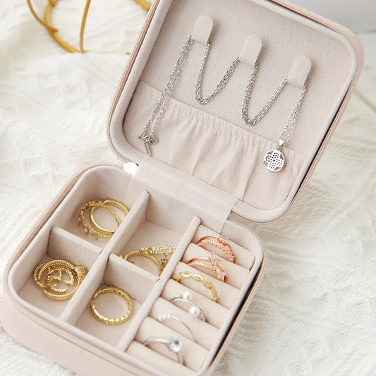 Travel Jewelry Storage Box – Leather Single Layer Organizer for Rings, Earrings & Accessories